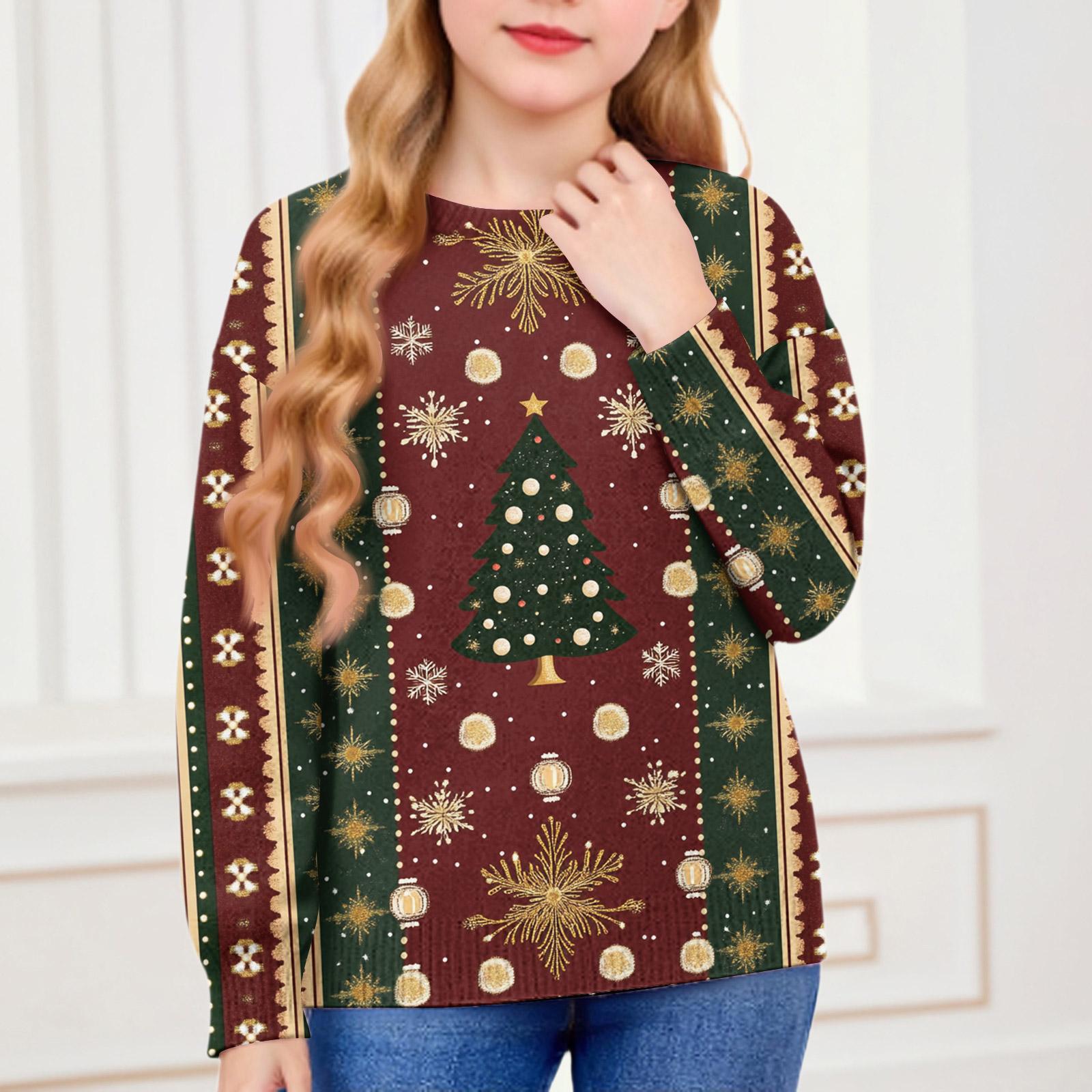 

Рождественские свитшоты для детей мальчиков и девочек вязаный свитер милая рубашка осенний пуловер с круглым вырезом топы 150