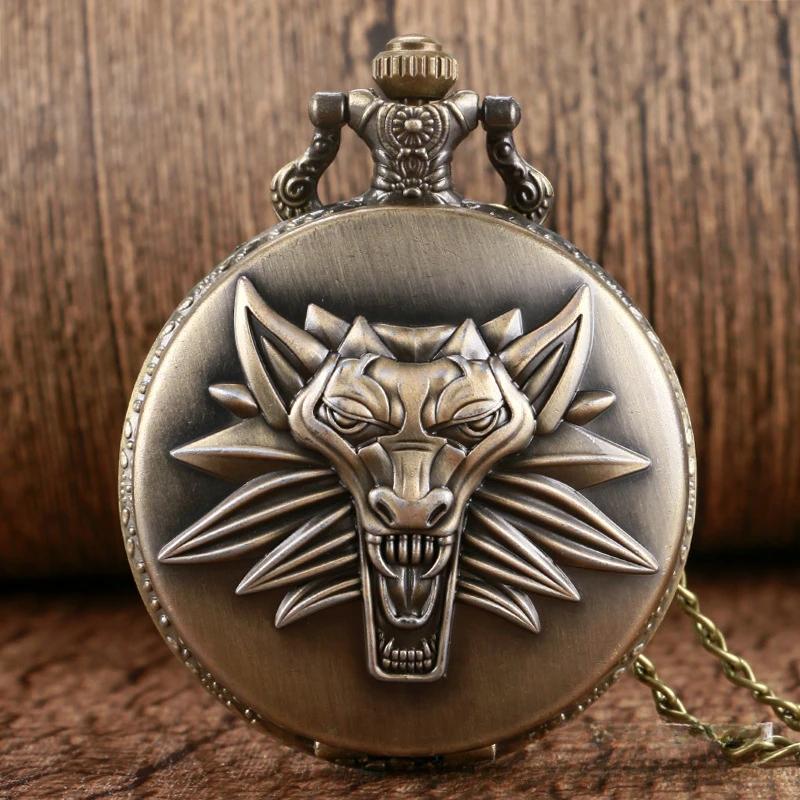 Cosplay Vintage Pocket Watch Anime Game Figure Wolf Head Quartz Watches for Fans Gifts