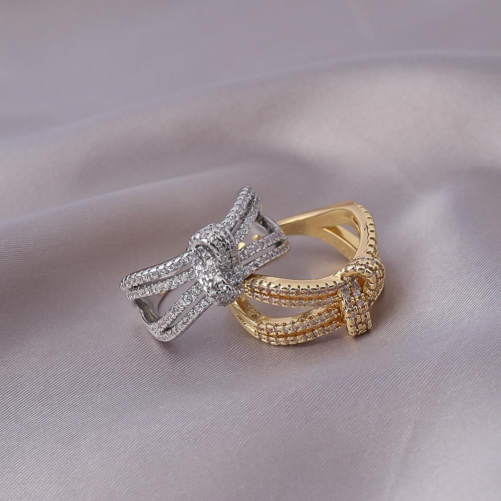 

Hong Kong Retro Sparkling Bow Ring with Hollow Diamond Design - Women s Trendy Style J-011 Silver