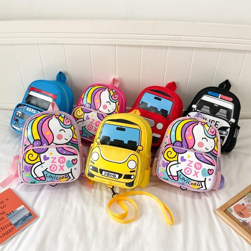 School Canvas Kids Backpack With Car And Unicorn Prints For Boys And Girls