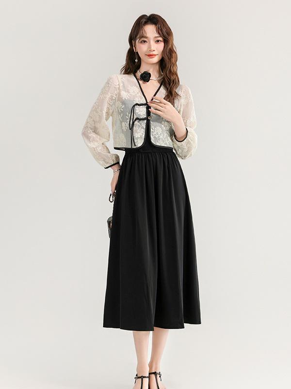 Summer Sweet Lace Top & Spaghetti Strap Dress Set