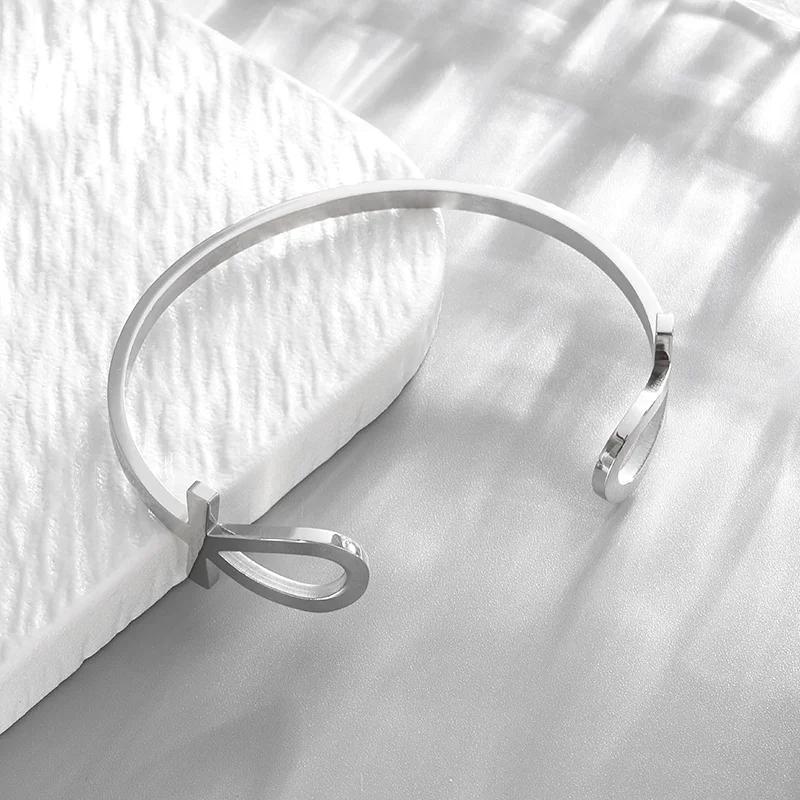 High Quality Titanium Steel Polished C Shape 6mm Open Bracelet Men's Fashion Punk Casual Cuff Bangles Couple Jewelry