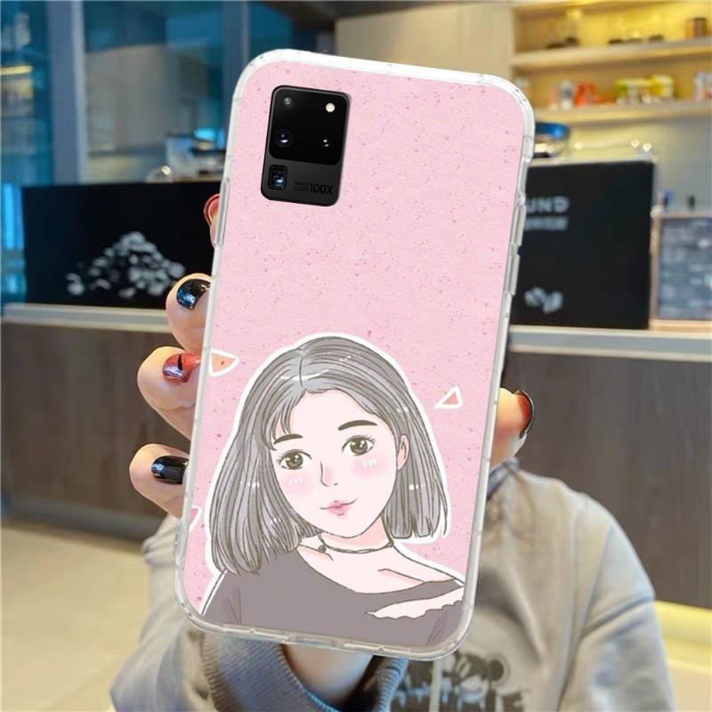 Süßes Mädchen Handgezeichnete Handyhülle für Samsung Galaxy S10 S21 S22 Plus Ultra A91 A51 A21S A12 Transparente Handyhülle