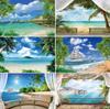 Tropischer Sommer Strand Hintergrund – Blaues Meer, Sonnenuntergang, Palmen & Sand, Perfekt für Fotobox & Fotobereich Requisiten-Wandteppich
