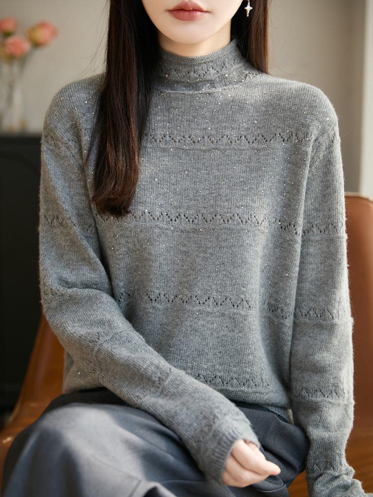 Vintage-Inspired Heavy Crochet High Neck Women's Pullover Sweater, Stylish and Warm Base Layer Top for 2026