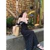 Women's New Temperament Backless Waist Long Dress Square Neck Lace Polka Dot Dress Children's Summer Leisure