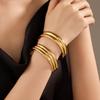 GEMCHIC Women's Double Layer Geometric Cuff Bracelet Adjustable Gold Plated Stainless Steel Bangle for Fashion