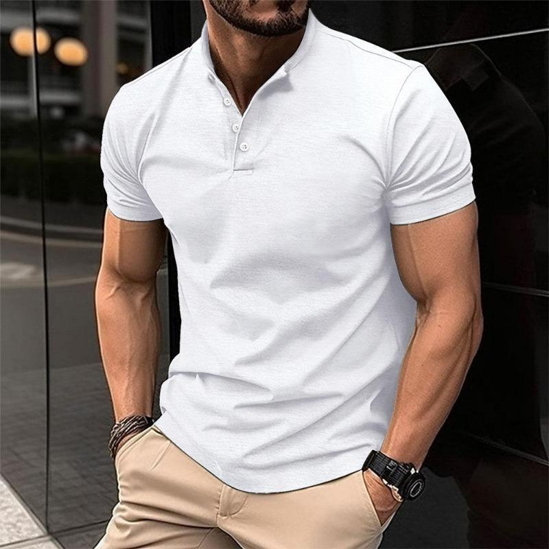 Mens Solid Color Stand Collar Short Sleeve Polo Shirt
