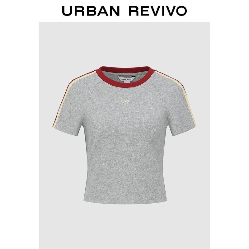 UR 2025 Women s American Retro Contrast Embroidered Short Sleeve T-shirt M