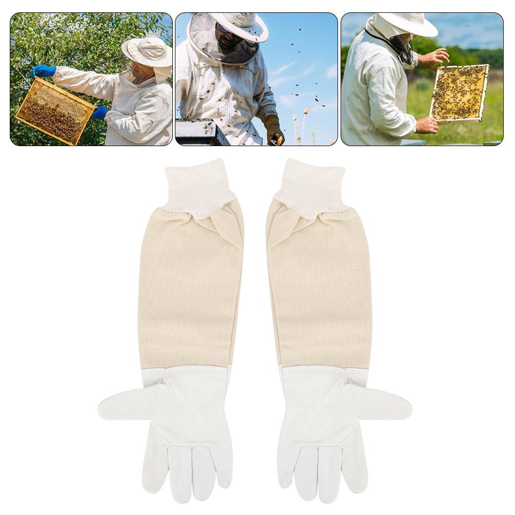 Pair of Sheepskin Beekeeping Protective Gloves Long Sleeves Full Hands Protection for Beginners