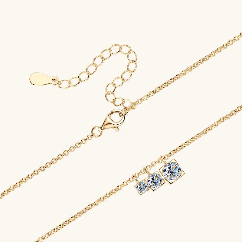 Silvere Glam European and American InS-style Three-stone Moissanite Necklace, Versatile and Simple Pendant, Girls' High-end Collarbone Chain