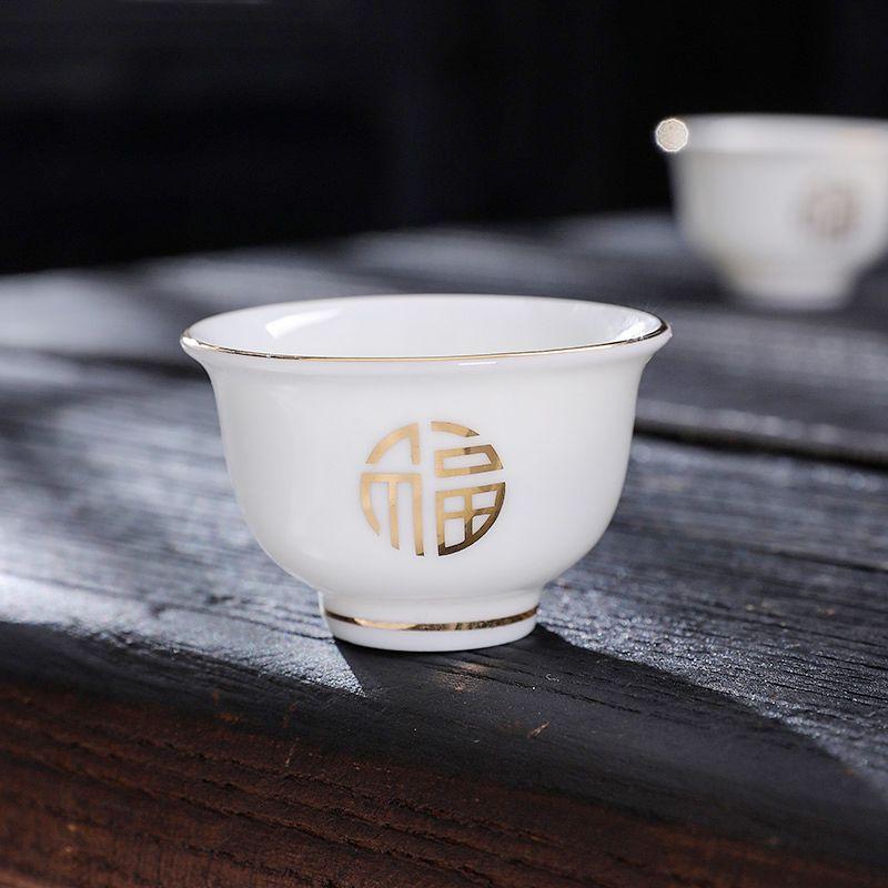 Suet jade teacup white porcelain tea drinking small cup ceramic single cup tea tasting cup 1 pack Dehua hospitality new Chinese style