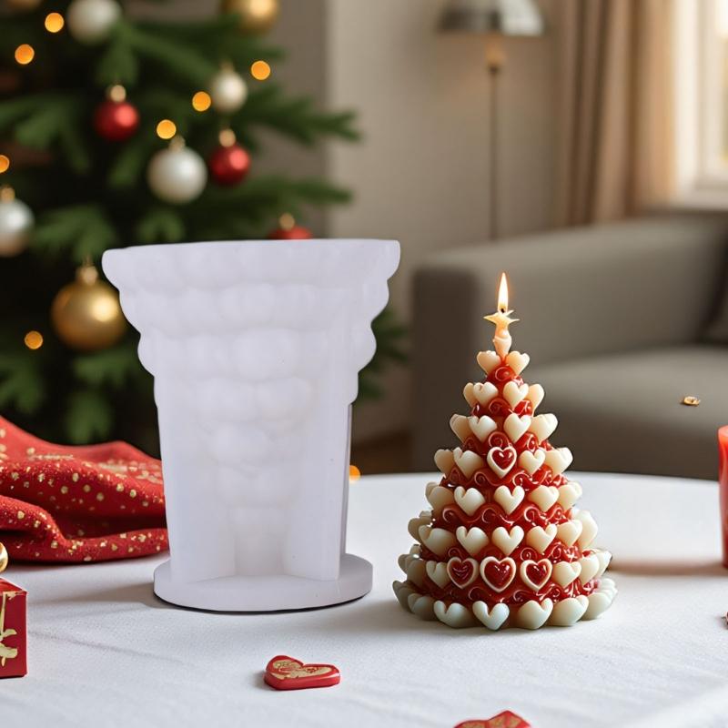 Heart Carved Christmas Tree Shape Silicone Molds for Candle Soap Christmas Candle Silicones Mould For Holiday Decoration