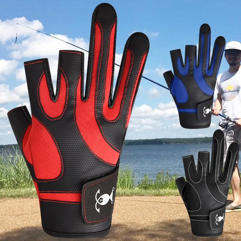 

Fishing gloves non-slip leather material leak three fingers one size fits all червоний
