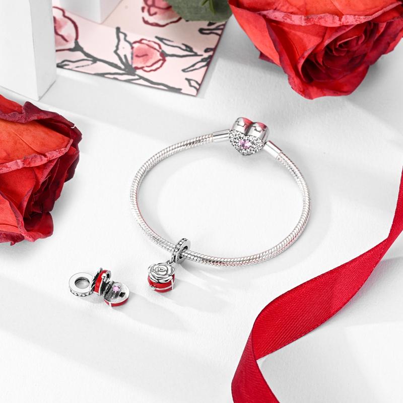 Valentine'S Day Gift Copper Rose Love Lock Charms Beads Fit Pandachoriginal Bracelet Diy Romantic Jewelry