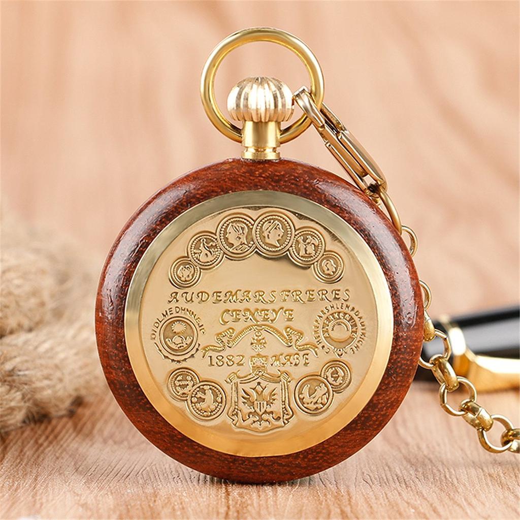 TREEWETO Orologio da Tasca Meccanico in Legno con Numeri Romani a Faccia Aperta Orologio da Taschino Uomo Donna Signora