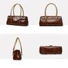 Women's Crocodile Pattern Handbag: Elegant PU Leather Top-Handle Satchel with Gold Chain Straps, Retro Shoulder Bag for Work & Commute