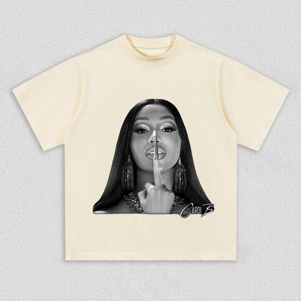 Cardi B Graphic T-shirt, Unisex Hip-Hop Rapper Logo Print, Black & White Casual Pure Cotton Streetwear Women and Men T-shirts