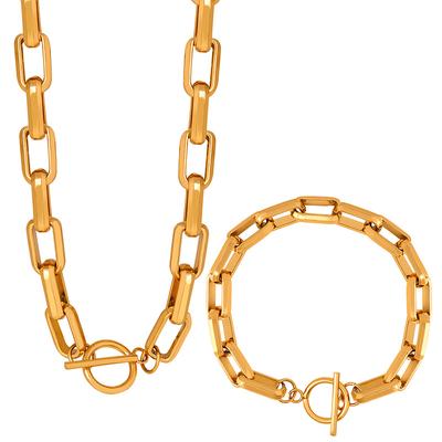 Light Luxury Thick Chain Bracelet Necklace Set Male And Female Neutral Style Hip Hop American Titanium Steel Chain