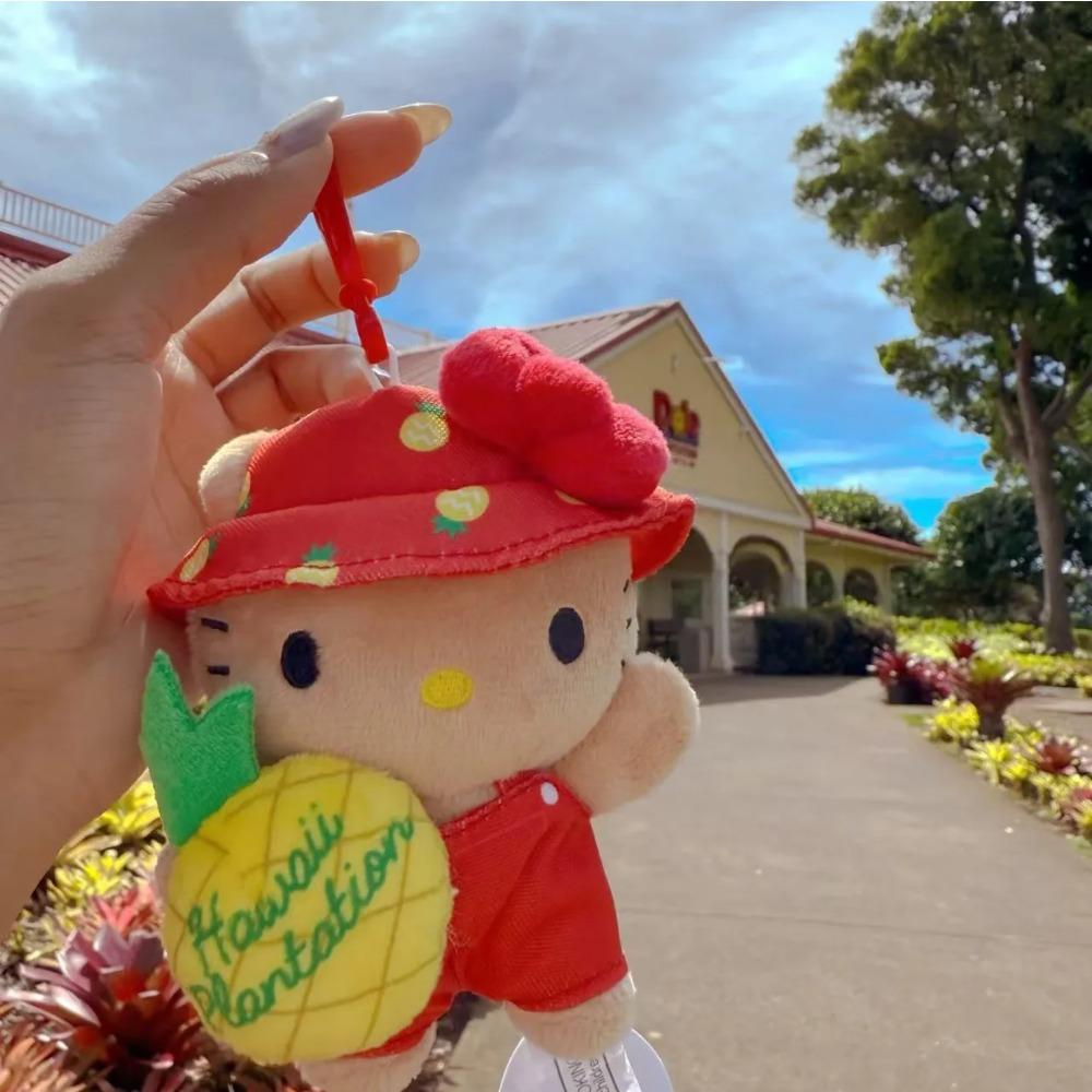 Hello Kitty Hawaii Portachiavi Peluche Ananas Pelle Nera Kitty Cerchio Galleggiante Bambola Peluche Ciondolo Decorazione Borsa Kawaii Regali per le Feste