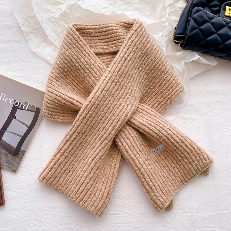 Small scarf with wool crossed wool for women's winter new versatile knitted neck protection coffee scarf