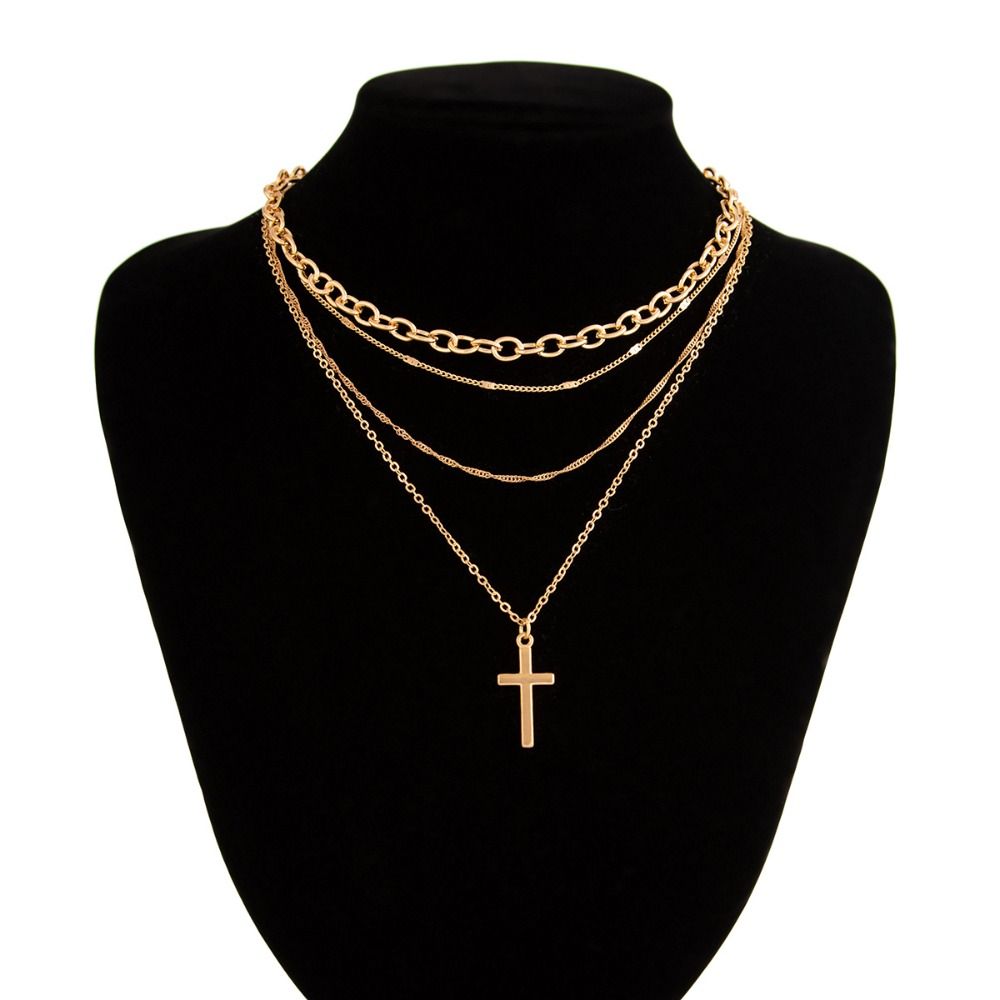 Adjustable Cross Pendant Thin Chain Multi Layer Prayer Necklace  Jewelry Accessories