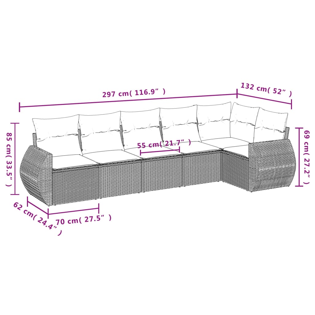 Vidaxl 6-Cz. Set di Mobili da Giardino con Cuscini, Beige, Polyrattan