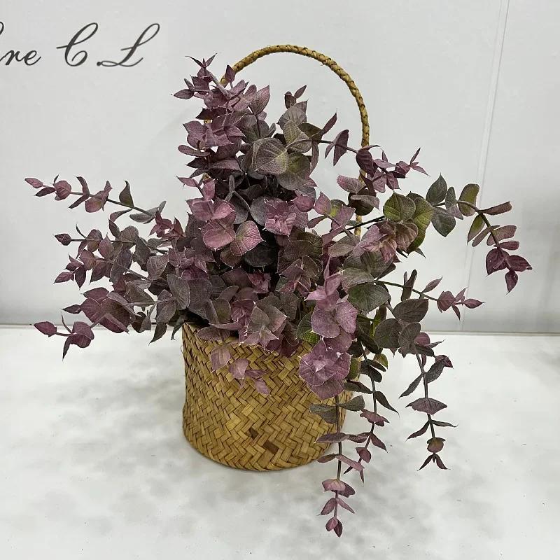Artificial 5 Forks 15 Leaves Eucalyptus Plastic Plants Wedding Decorative Floral Simulation Green Plant Leaf Cafe Decoration