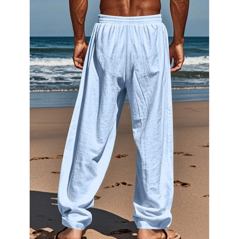 Mens Drawstring Loose Straight Breathable Casual Summer Long Pants