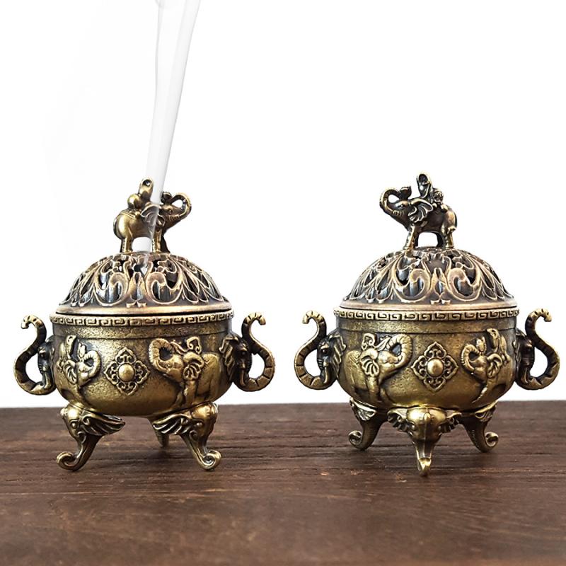 Elephant Lucky Incense Burner Metal Lotus Incense Burner Bowl Incense Holder With Handle Yoga Meditation Home Decor Ancientstyle