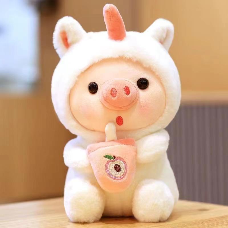 

Milk tea piggy plush toy cute rabbit doll frog super cute pig doll birthday gift 23cm [Small Simple]