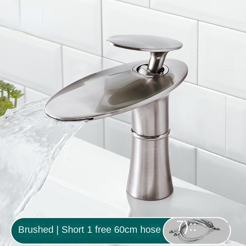 Waterfall faucet bathroom bathroom cabinet washbasin above counter basin copper single hole basin hot cold water faucet black