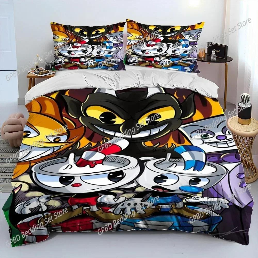 Cuphead E Mugman, Gioco 3D Nuovo Copripiumino Federa Set Biancheria da Letto Adulto Ragazzo Ragazza Decorazione Camera da Letto Bambini Singolo Matrimoniale Grande