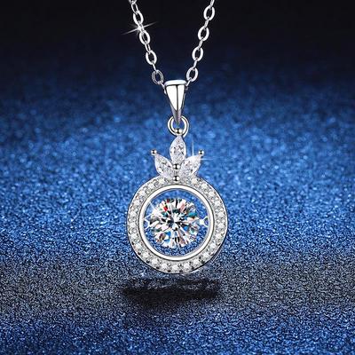Sterling Silver Moissanite Crown Pendant Necklace for Women - 1 Carat S925 Dynamic Necklace