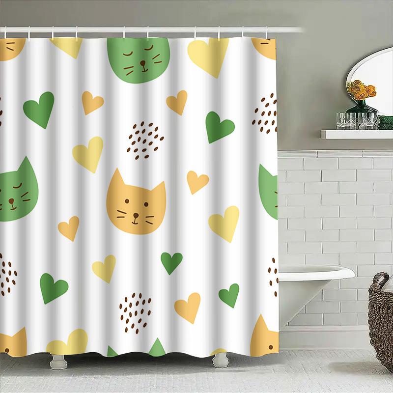 Decorate Your Bathroom With This Adorable Cat Heart Shower Curtain Set!