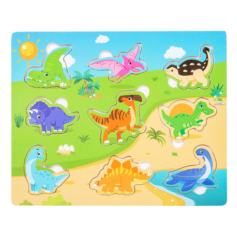 Montessori Wooden Puzzles Hand Grab Boards Toys Tangram Jigsaw Baby Educational Toy Cartoon Vehicle Animals Fruits for Kids Gift