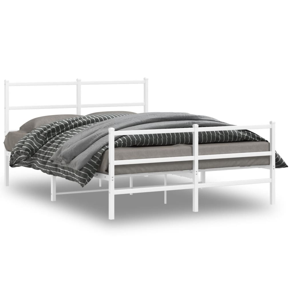 Metal Bed Frame with Headboard and Footboard White 135 x 190 cm