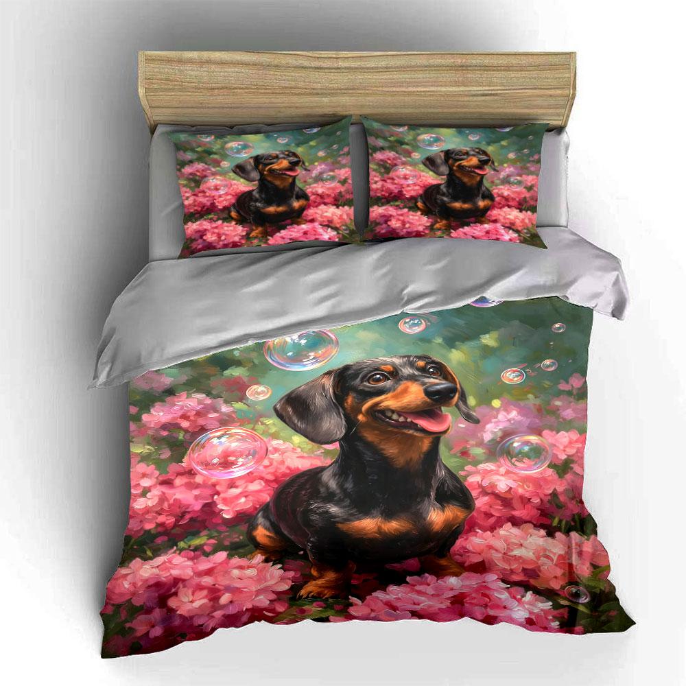 Floral Bliss Dachshund Set   kid s and adults  bedroom decor, Exquisite three-piece bedding set gift 135x200cm