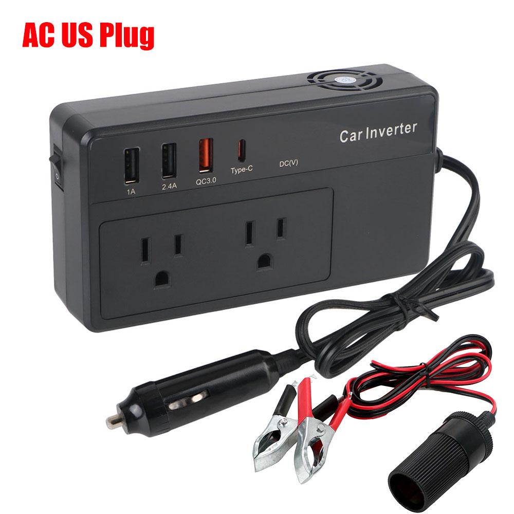 

12V Household Inverter Storage Battery Converter 2 AC Power Sockets 4 USB Chargers Type-C Port DC 12V To AC 220V RV Car Inverter