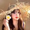 Summer Ins Hollow Big Brim Rough Rafi Straw Hat Women's Beach Hat Travel Seaside Vacation Sun Hat
