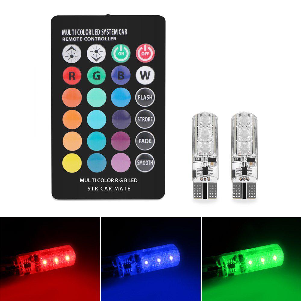 2Pcs Remote Control Car T10 5050 6LED RGB Clearance Light Silica Gel Bulb Lamps