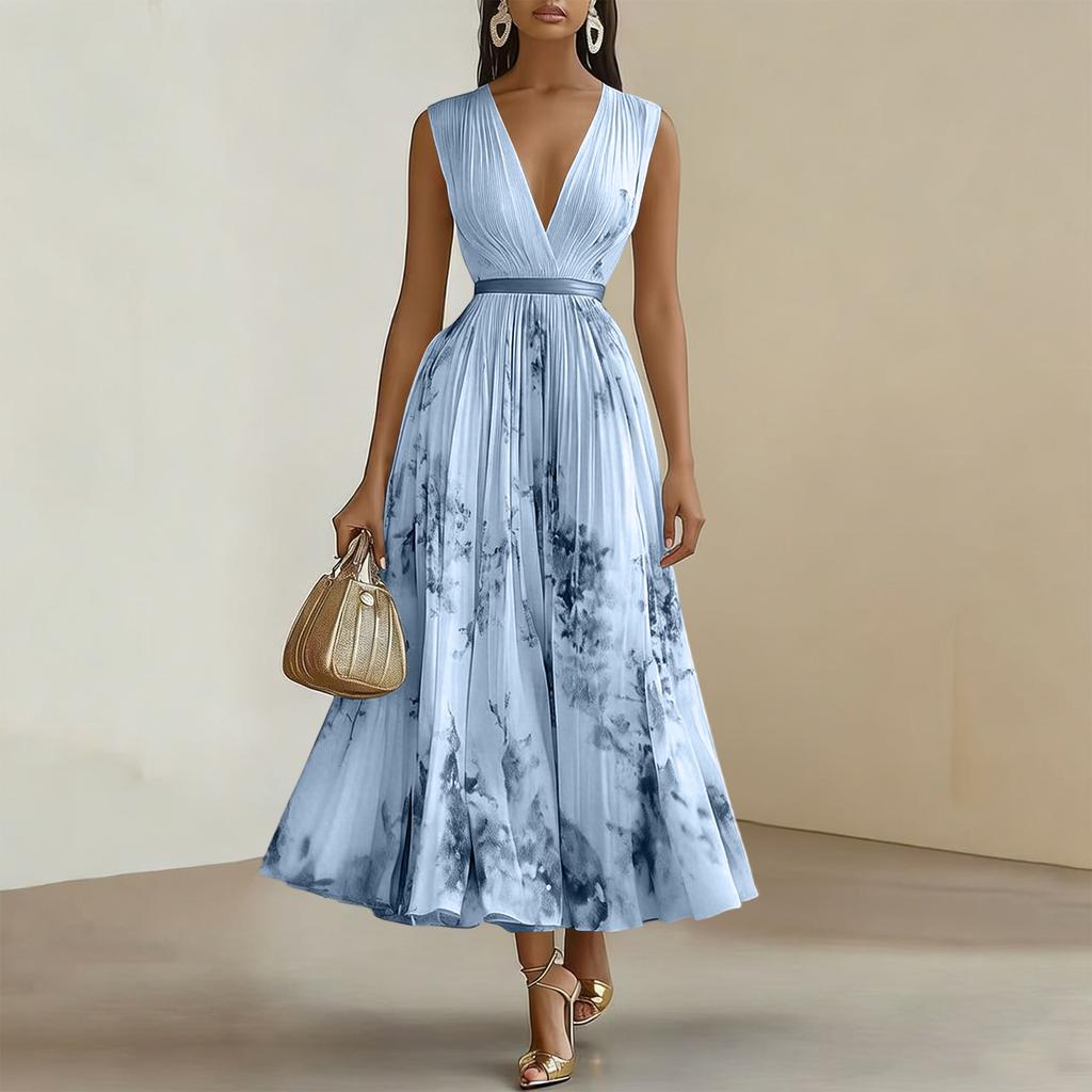 Women's Sleeveless Flower Printed Holiday Dress
