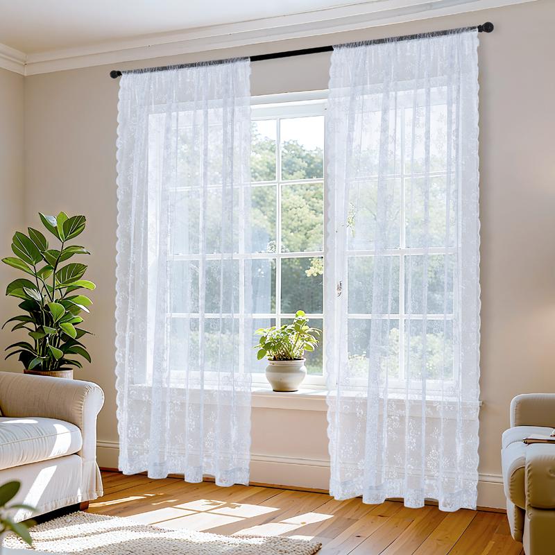 New Romantic Semi-Transparent Chiffon Lace Curtains Country-Style for Balcony Bay Window Office Home Decor Leisure Theme