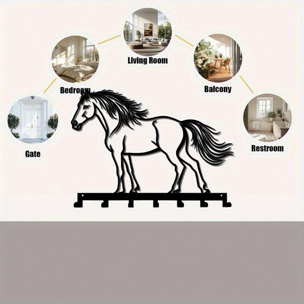 Equestrian Key Hook Wall Rack 7 Hooks Rustproof Horse Shoe Home Decor