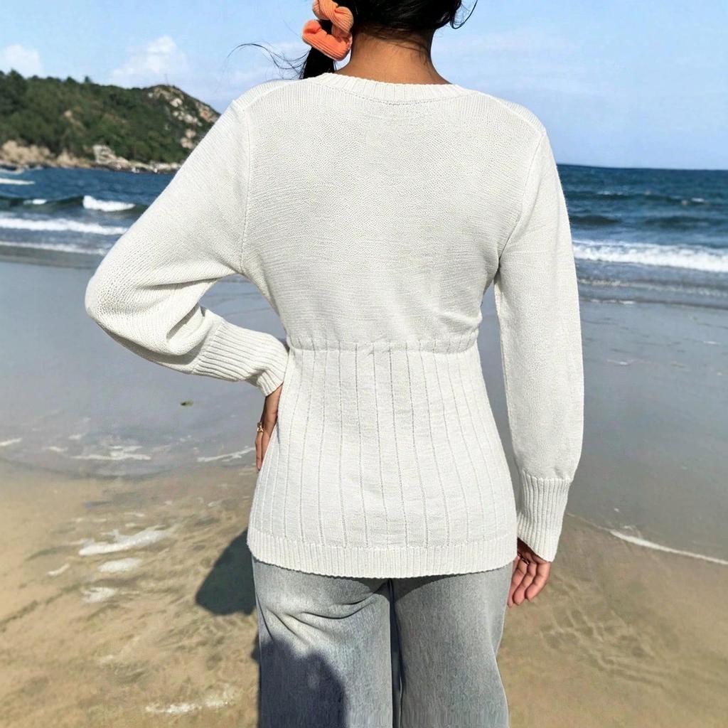 Women's Slimming Long Sleeve Square Neck Sweater - Spring/Autumn Style, Solid Color, In Stock