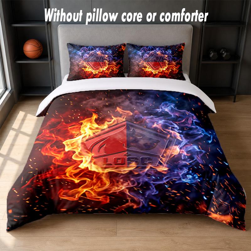 LOSC Lille FC Design Bed Bedding Set 1 Duvet Cover + 2 Pillowcases Soft Breathable Household Bed Linens