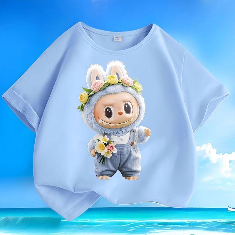 

Детская мультяшная милая футболка из чистого хлопка, летний свободный топ с коротким рукавом и круглым вырезом для мальчиков и девочек 130