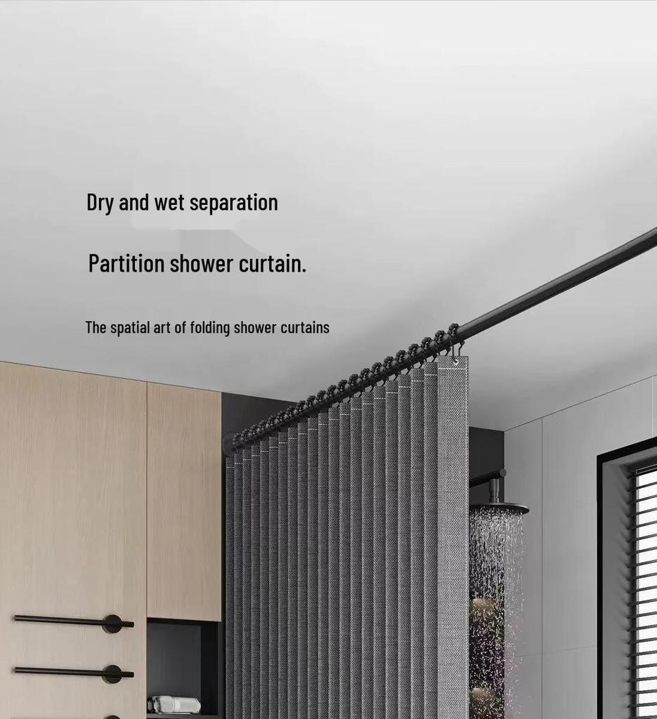 Foldable No-Drill Shower Curtain and Blackout Partition