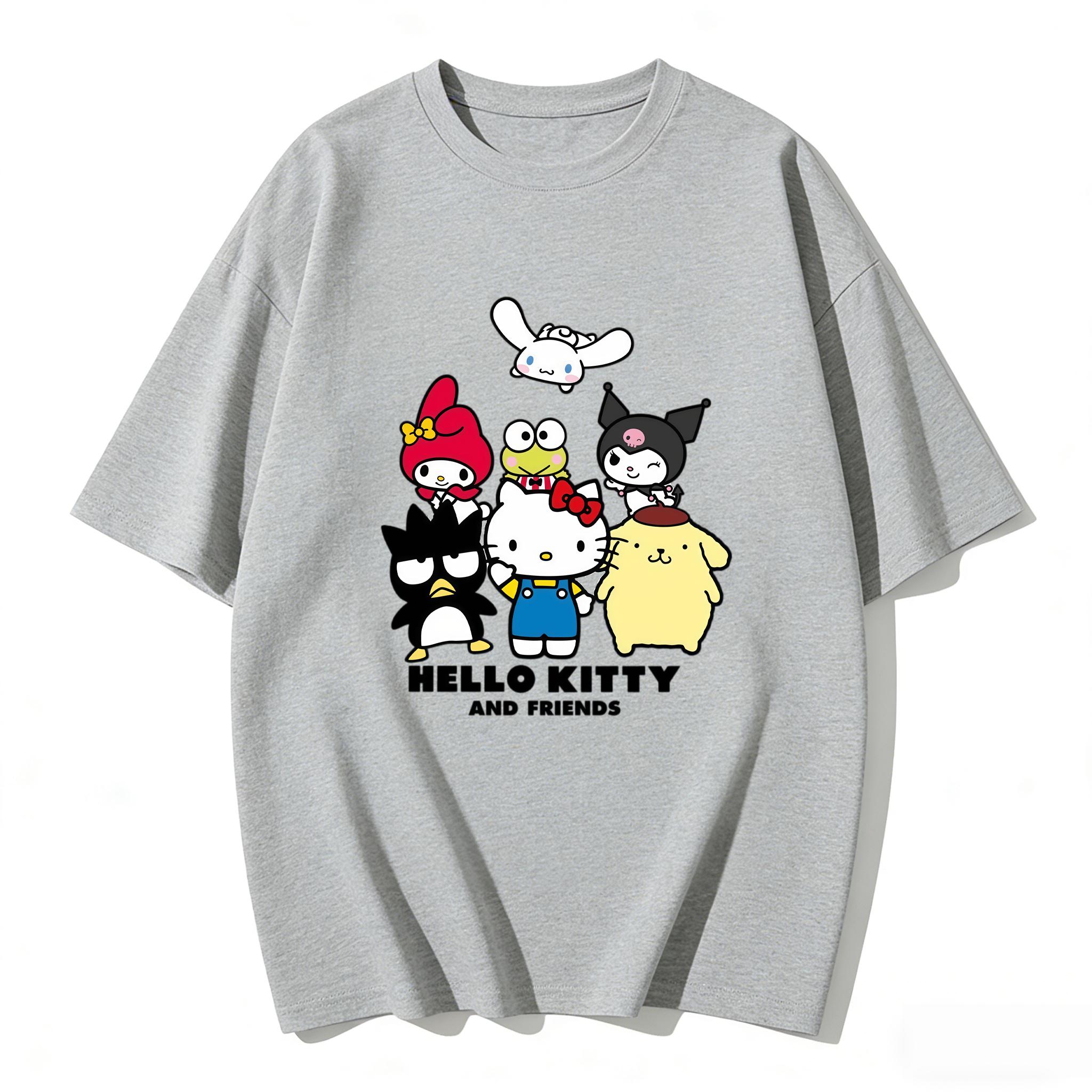 

2026 Hello Kitty Tee soft cotton short sleeve crew neck cute print lightweight summer top for Women daily casual wear S