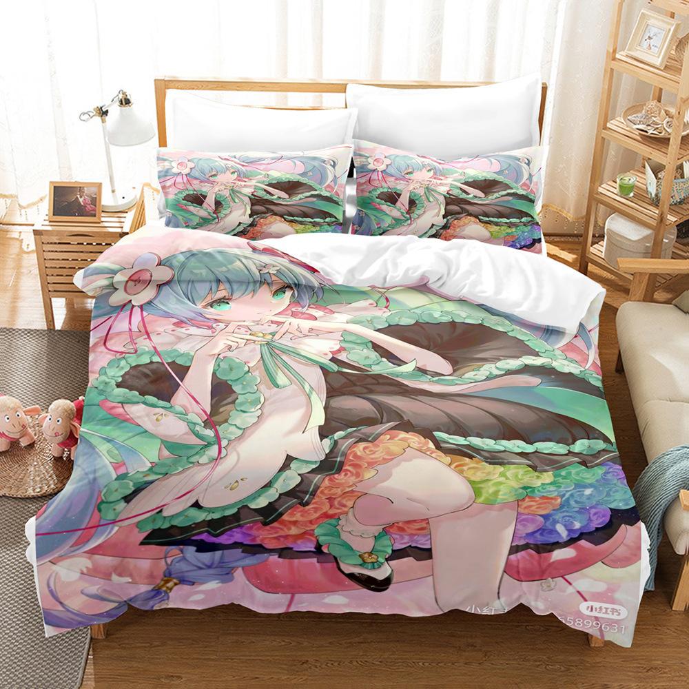 Anime Hatsune Miku Creative Peripherals Duvet Cover Merry Bedding Set Queen King Full Size for Holiday Bedroom Teens Women Gifts